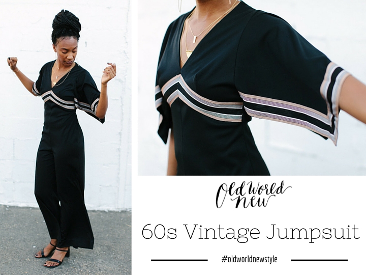 60s Vintage Jumpsuit with Large Collar via Old World New