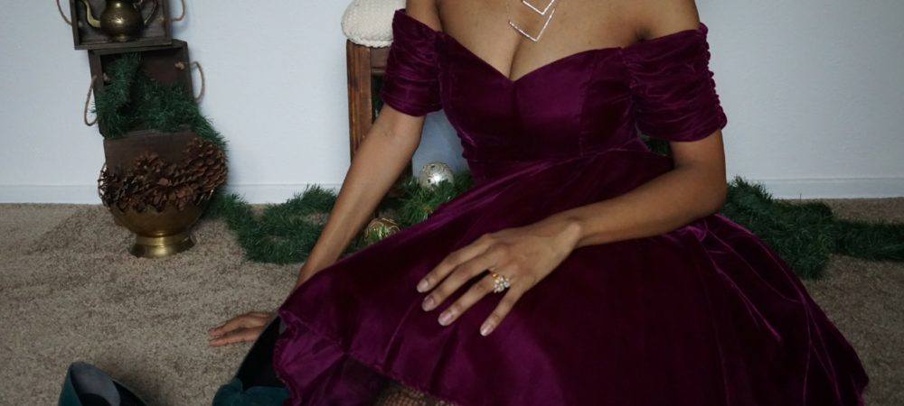 thrifted Christmas dress - wine velvet dress