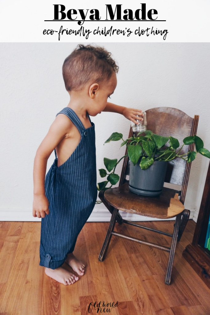 beya made eco-friendly children's clothing modeled by Greyson of tiny green earthling