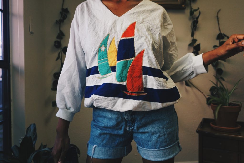 vintage thrift store finds sail boat pullover
