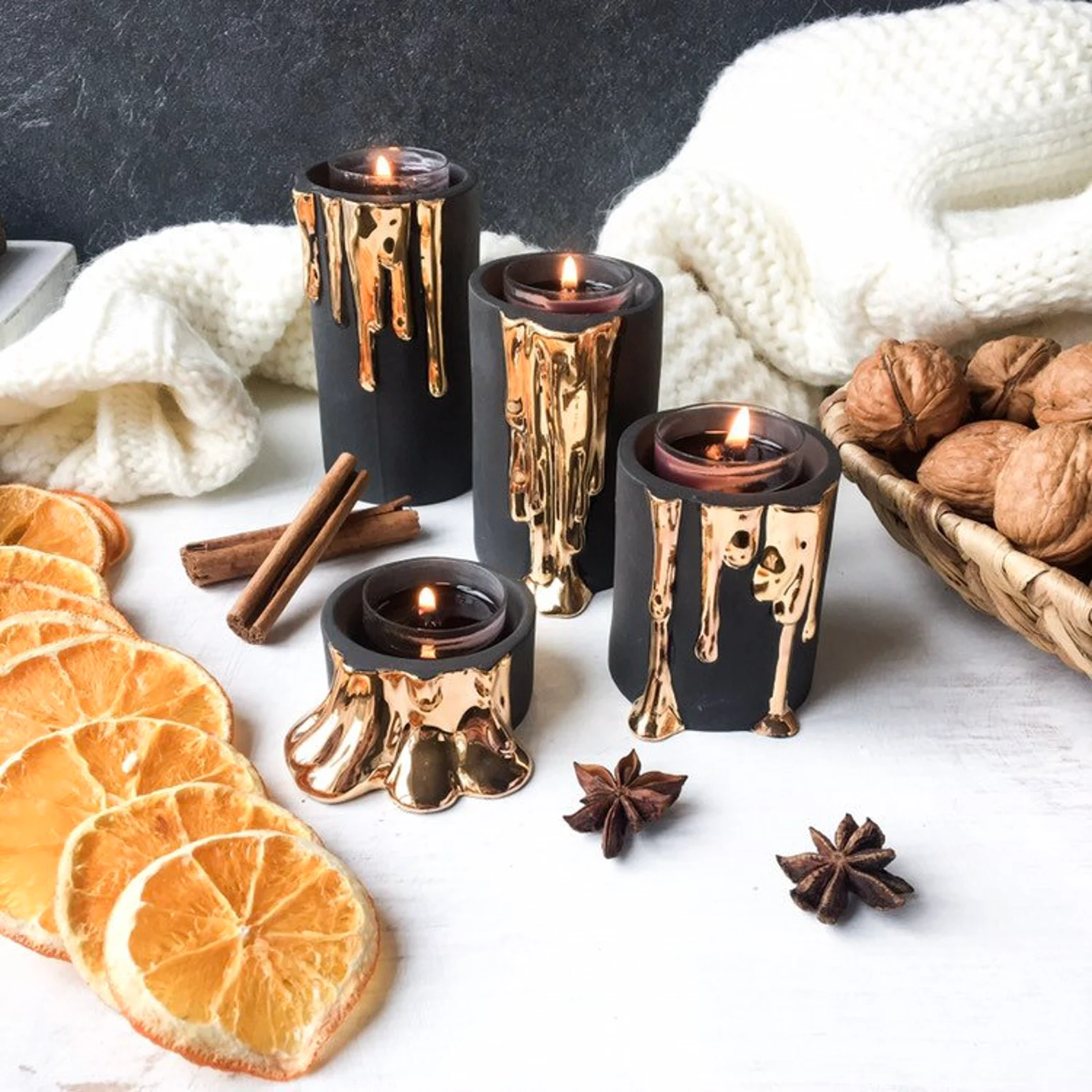 Black and Gold Ceramic Candle Holders